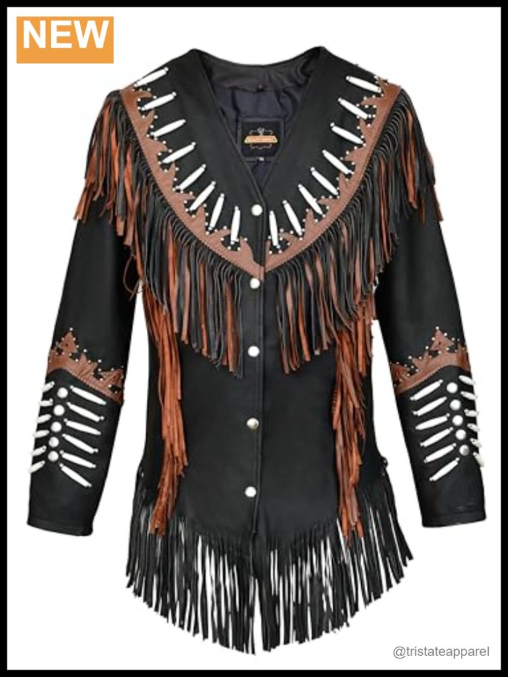 Cowhide Leather Fringe Beaded Cowgirl Jacket Western Native American Tassels